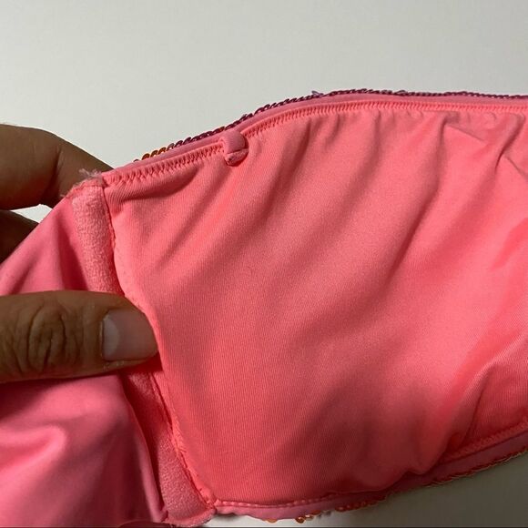 Victoria’s Secret pink chevron Sequin Bikini Bandeau strapless bra top -L - Picture 7 of 8